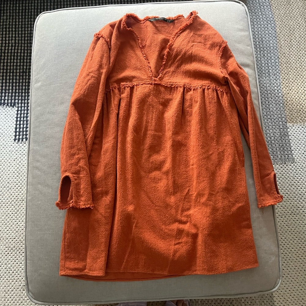 Zara Orange Long Sleeve Tunic Mini Dress Medium